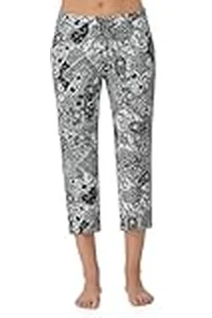 Ellen Tracy Womens Pajama Pants - Soft Stretch Jersey Cropped Lounge Pants - Black White Paisley, Small