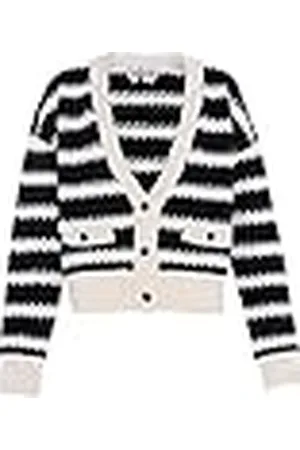 Nascita Dam, randig, fashionabel stickad kofta med V-ringning, akryl, ull, svart, storlek XL/XXL, , XL