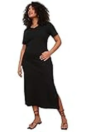 Trendyol Kvinnor plus size midi jerseyklänning avslappnad stickad plusstorlek klänning, , XXL stor