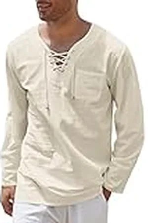 Coofandy Herrmode t-shirt bomull linne t-shirt hippie skjortor v-ringad yogatopp, , XL