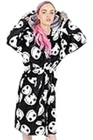 Disney The Nightmare Before Christmas morgonrock för kvinnor | vuxna Jack Skellington ficksvart badrock | Tim Burton Movie Pjs Rock, , S