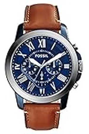 Fossil Klocka för män Grant, kvarts kronogravrörelse, 44 mm 2-färgat rostfritt stålfodral med läderrem, FS5151