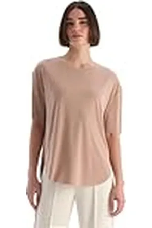 Dagi Light Brown Fashion Stickad oversize modal kortärmad båthals t-shirt, , S, , S