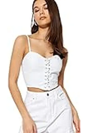 Trendyol Kvinnor normal passform fyrkantig krage denim bustier, vit, L, , L
