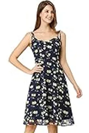 Allegra K Dam sommar spagettirem aline klänning smockad blommig solklänning, , 34