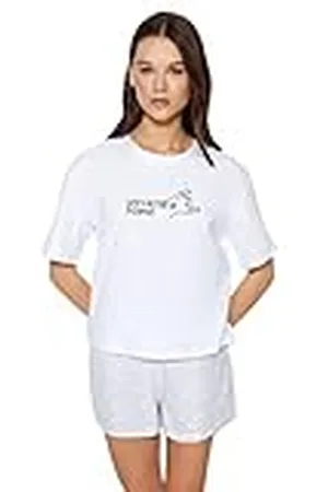 Trendyol Dam randig stickad T-shirt-kort pyjamasset, vit, XS, , XS