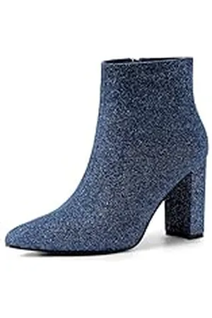 Allegra K Kvinnors glitter spetsig tå tjocka klackstövlar, , 37 EU