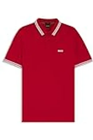HUGO BOSS BOSS Paddy böjd pikétröja för män, Medium röd 610, L