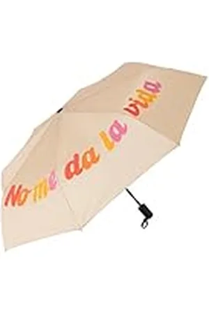 Fisura – Hopfällbart paraply “no me da la vida” beige. Lätt och smidigt. Automatisk öppning. Vindresistent och idealiskt för resor. 96 cm i diameter när det är utfällt.
