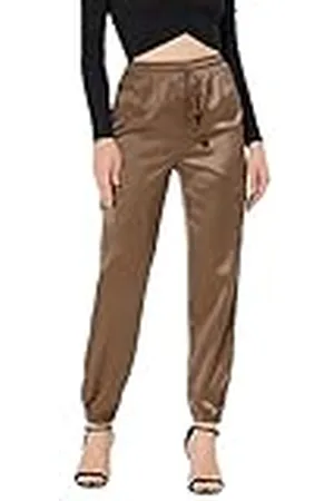 Allegra K Dam vardaglig dragsko elastisk hög midja slips silkeslena satin cargobyxor, , M