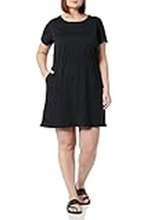 Amazon Dam kortärmad elastisk midja bomull jersey minidress, , Large