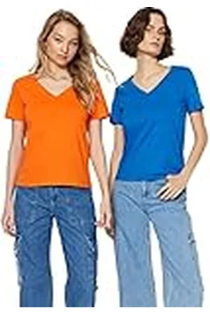 Trendyol Dam normal passform basic v-ringad stickad t-shirt, , XS