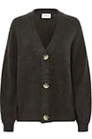 Cream Kvinnors cardigan V-hals knappar avslappnad passform långa ärmar lätt stickad, , M