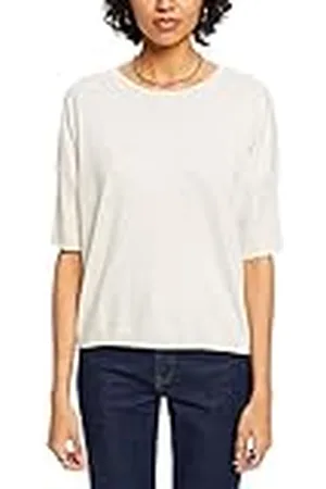 ESPRIT Collection Kortärmad stickad tröja med linne, Lätt mullvaden, S