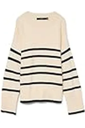 VERO MODA Stickad damtröja VMSABA tröja, Björk/ränder: w svart, XXL