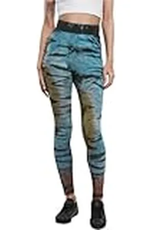 Urban classics Damleggings hög midja av bomull, färgat batik mönster, kvinnor byxor för sport och fritid, vardagskläder, XS till 5XL, , XS