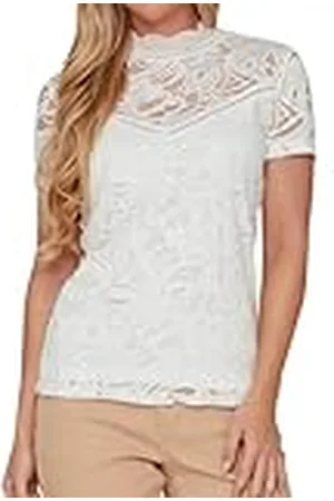 VILA Dam Vistasia S/S Lace Noos Top, Vit (Cloud Dancer Cloud Dancer), M