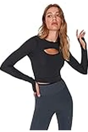 Trendyol Dam sportkläder crop basic rund hals stickad blus, , XS