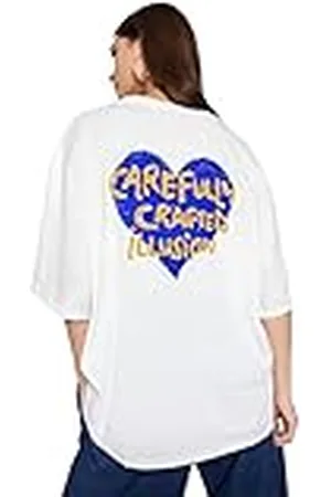 Trendyol Dam överdimensionerad bas stickad T-shirt med rund hals, vit, S, , S