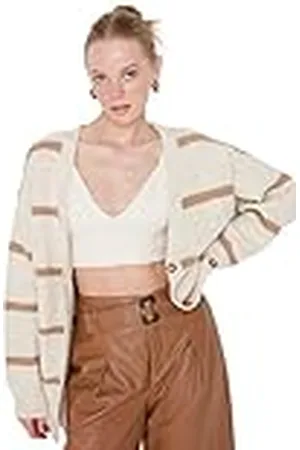 Trendyol Vanlig standard v-ringad stickad kofta, , L