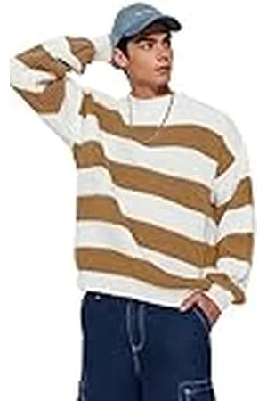 Trendyol Herr rund hals färgblock vanlig tröja sweatshirt, kamel, XL, , XL