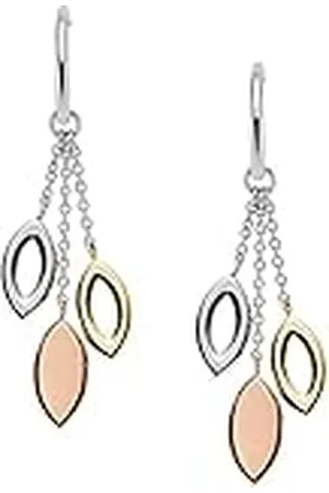 Fossil Tri-Tone Navette Drop Örhängen, Rostfritt Stål, Metallisk, 5,3 cm