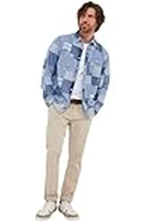 Joe Browns Herrmode vardaglig tvättad denim look lappverk långärmad skjorta, blå, normal passform, M, , M