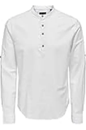 Only & Sons Herrar Onscaiden Ls halvplacket linne skjorta, Vit, XL