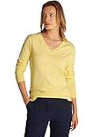 Tommy Hilfiger Dam CO JERSEY STITCH V-NK TRÖJA WW0WW40098, gul, S, , S