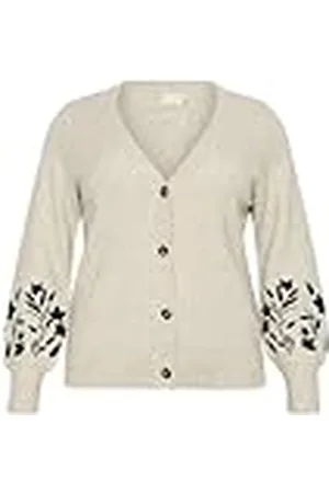 Kaffe Plus-storlek dam cardigan V-hals knappar broderad normal passform, , L stor