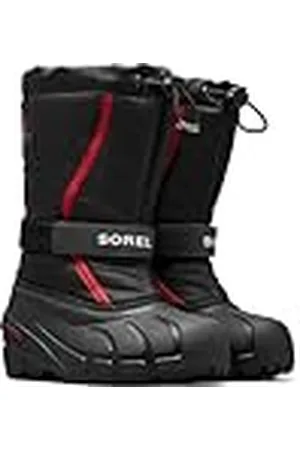 sorel Unisex – barn Flurry Boot Vinterkängor, Black Bright Red Youth Collection 2024, 36 EU