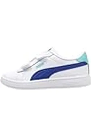 PUMA Unisex barn Smash 3.0 L V Ps sneakers, White Vivid Blue Aquatic, 30 EU