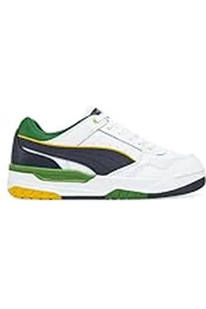 PUMA Unisex Rebound Retro sneakers, White-Archive Green-New Navy, 8.5 UK, White Archive Green New Navy, 42.5 EU