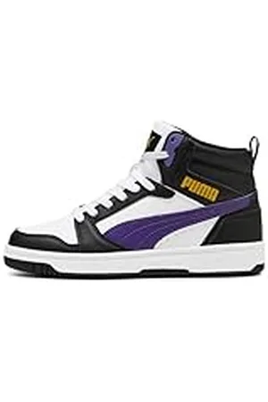 PUMA Rebound V6 MID JR sneakers, White-Team Violet Black, 3 UK, White Team Violet svart, 35.5 EU