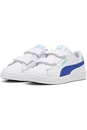 PUMA Smash 3.0 L V PS sneakers, Vit-Vivid Blue-Aquatic, 13,5 UK barn, vit levande blå vattenlevande, 32.5 EU