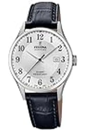 Festina Klocka för män F20007/1 Swiss Made silver rostfritt stål fodral svart läder band, , groß, Armband