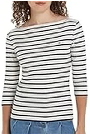 Tommy Hilfiger Kvinnor Ny Cody Slim Boat-Nk 3/4Slv S/S stickade toppar, vit, XS, , XS