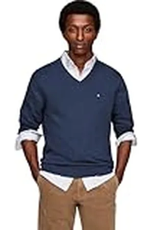 Tommy Hilfiger Herr PIMA ORG CTN Kashmir V-hals MW0MW28047, pullover tröja, blå, XL, , XL