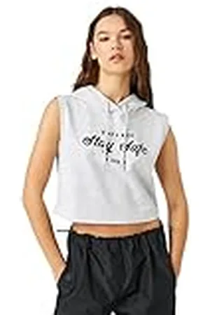 Koton Damcrop tanktop med huva, slogantryck, ärmlös skjorta, , XS