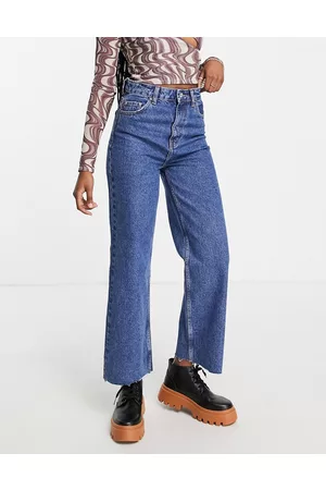 Only – Mellanblå dad jeans med vida, raka ben