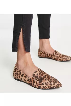 London Rebel Kvinna Loafers - – Leopardmönstrade, platta loafers med spetsig tå