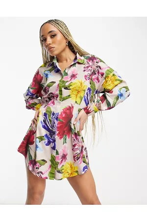 Forever Unique – Blommig skjortklänning i oversize