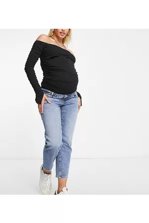 River Island Kvinna Straight jeans - River Island – Mammakläder – Mellanblå, raka mammajeans med band över magen