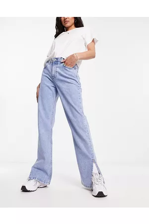 ASOS Kvinna Straight jeans - – Ljusblå, raka jeans med slitsad fåll i 90-talsstil