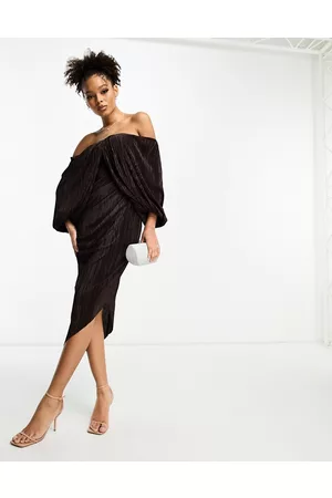 ASOS Kvinna Festklänningar - – Chokladbrun midiklänning med bar rygg och plisserat överlager