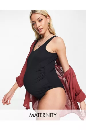 River Island Kvinna Baddräkter - – Svart baddräkt med textur och djup urringning baktill