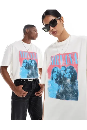 ASOS – Naturvit t-shirt i oversize och unisex-modell med licenserat Nirvana-tryck