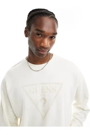 Guess – Naturvit sweatshirt i unisex-modell med vintagelogga