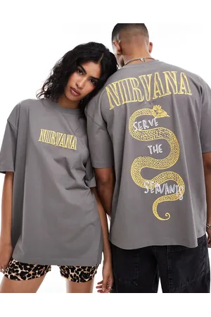 ASOS – Mörkgrå t-shirt i oversize och unisex-modell med licenserat Nirvana-tryck