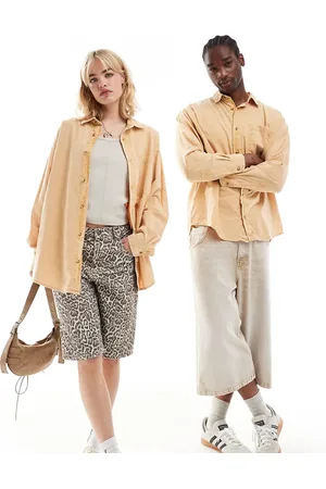 Reclaimed – Senapsgul, tvättad jeansskjorta i unisex-modell